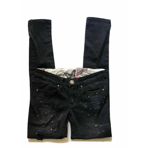 Dollhouse Denim - Dollhouse Juniors Black Distressed Studded Skinny Jeans